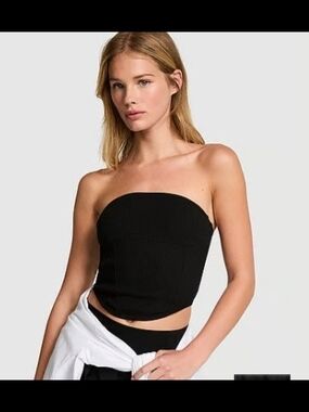 PINK Victoria's Secret Black Strapless Ribbed Tube Camisole